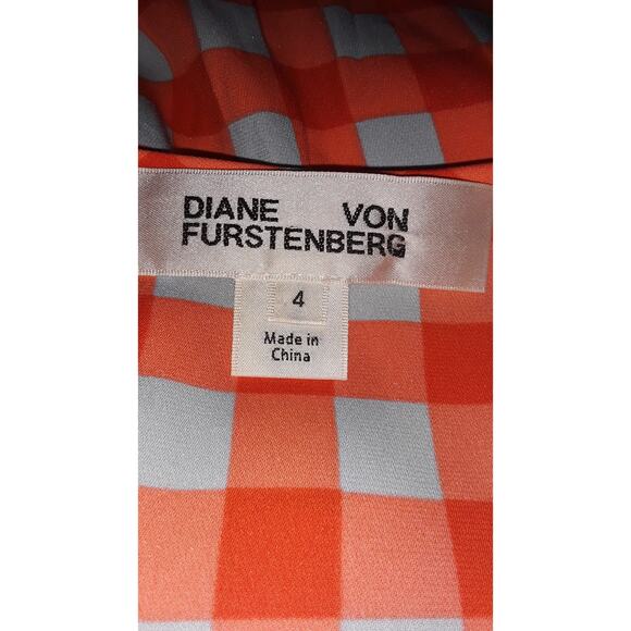 Diane von Furstenberg Sz 4 Asymmetrical Ruffle Hem Gingham Plaid Dress - Picture 8 of 9